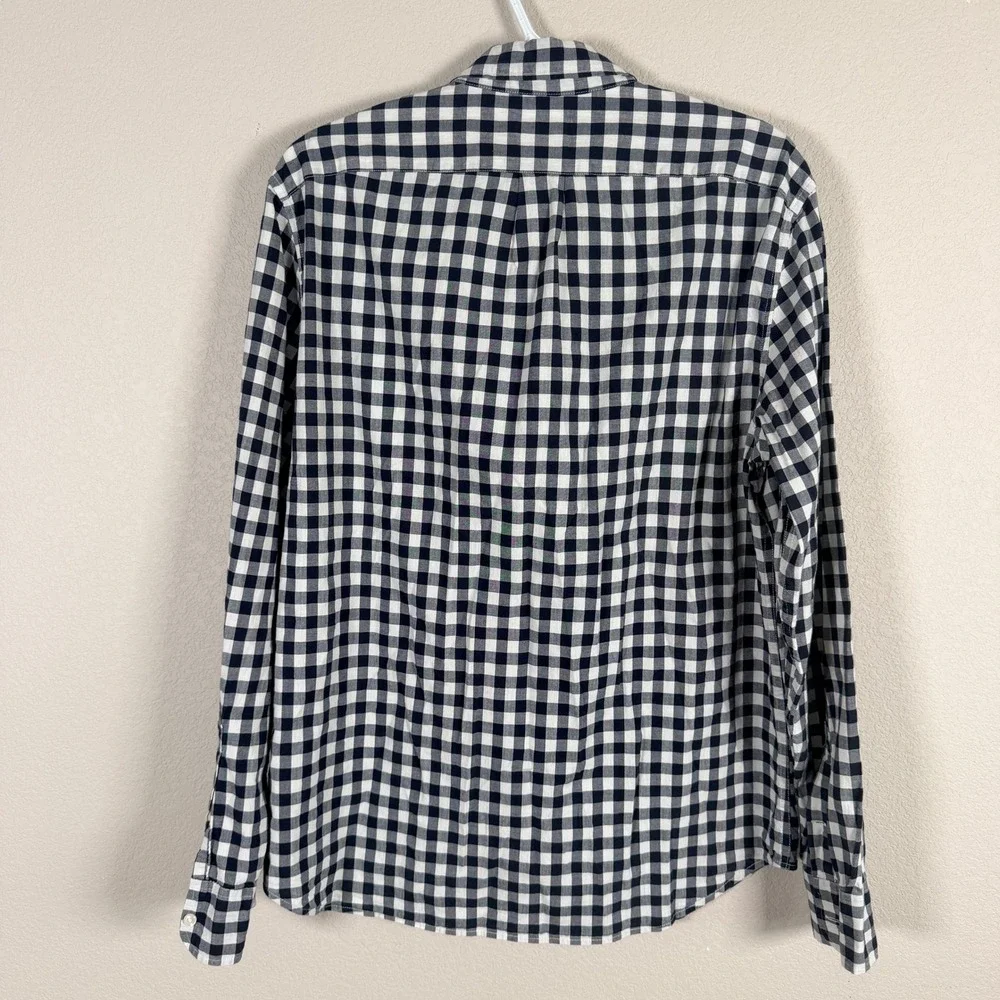 J. Crew Secret Wash Stretch Shirt Button Down Mens L Navy Gingham Organic Cotton